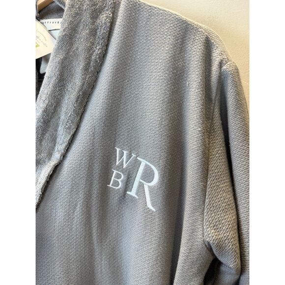 Pottery Barn Plush Gray Robe Monogrammed Unisex Size Medium Soft Bathrobe - Picture 6 of 6